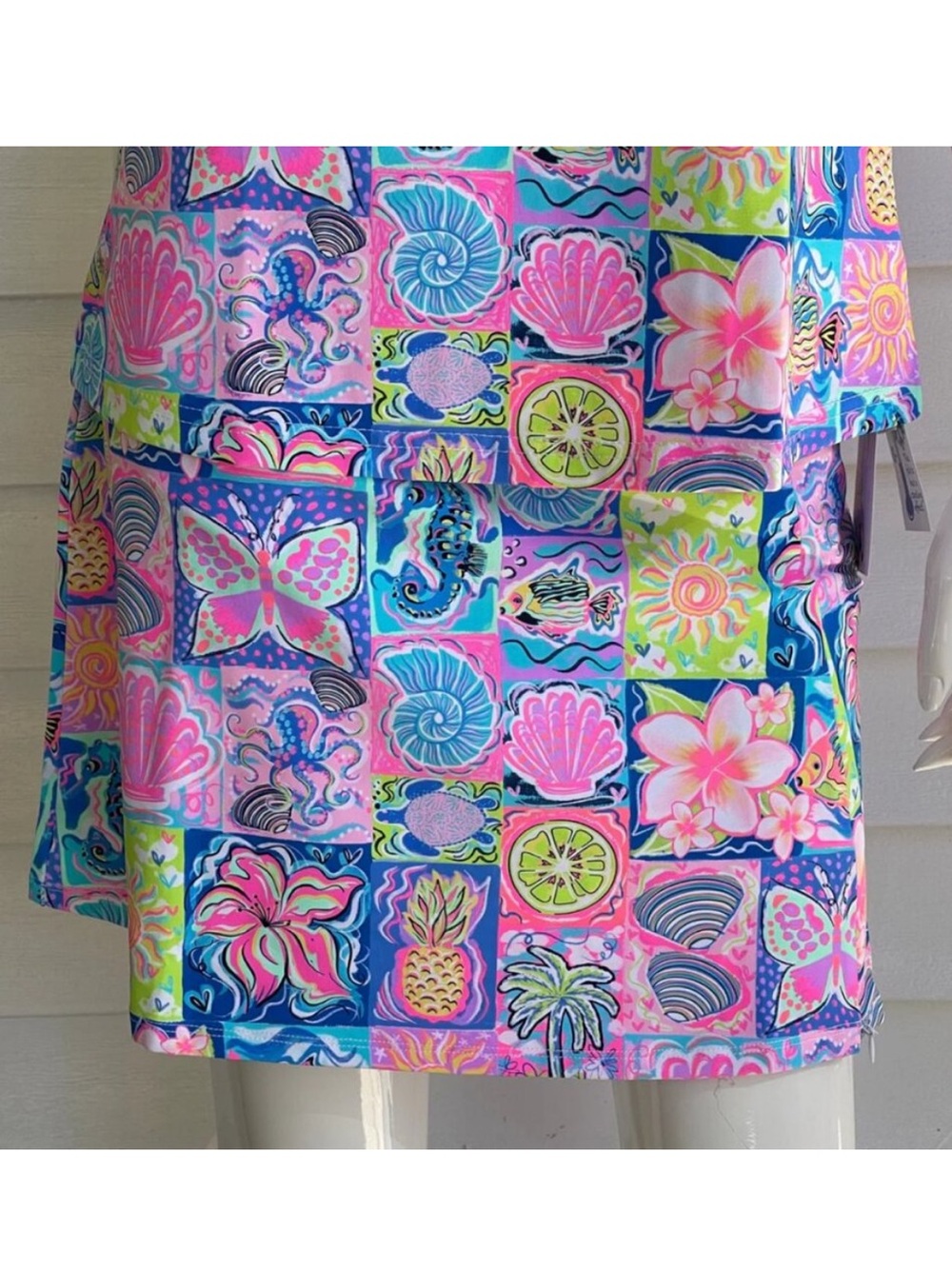 Lulu-B Sandy Beach Multicolor Tropical Patchwork Skort with UPF 50+, NWOT,